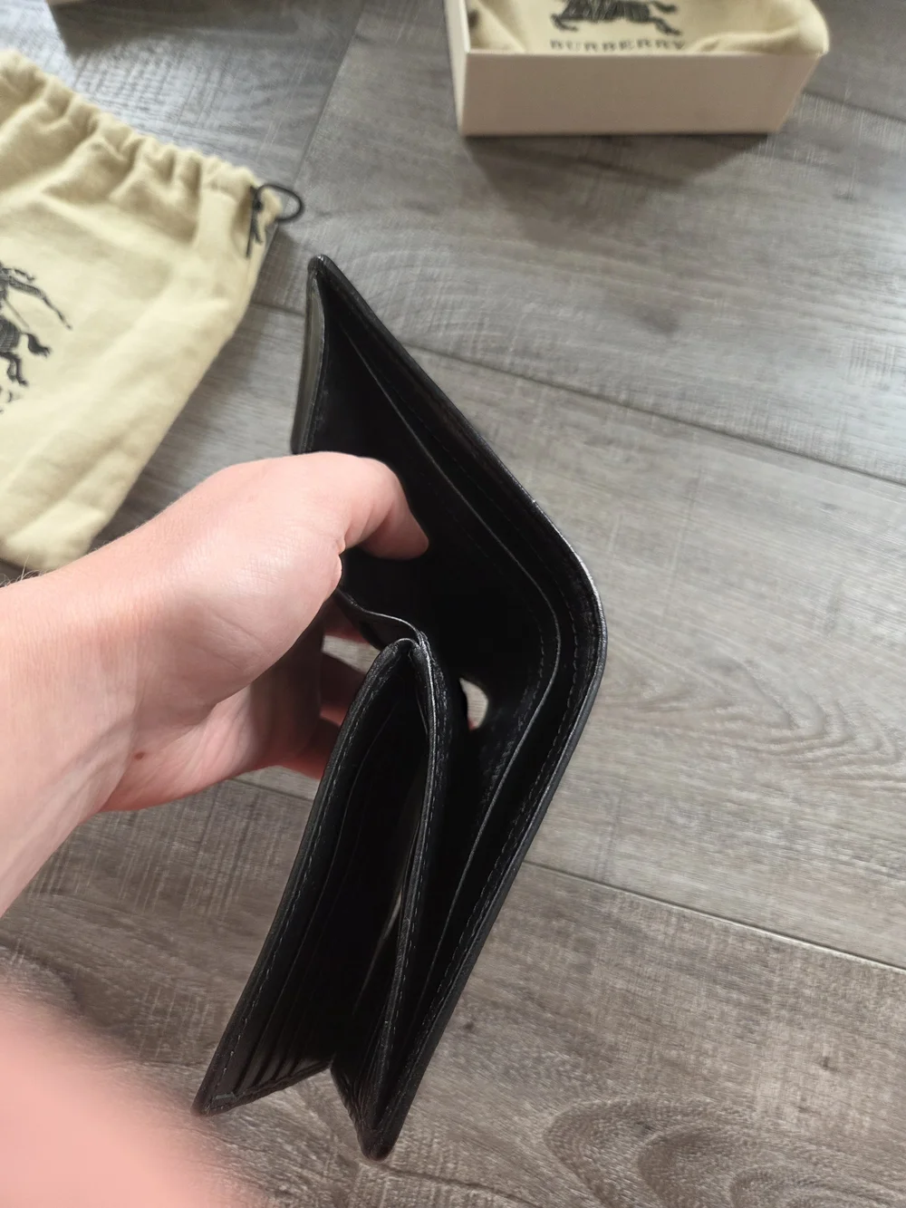 Burberry Black/Gray Signature Leather & Canvas Bi-Fold Wallet
